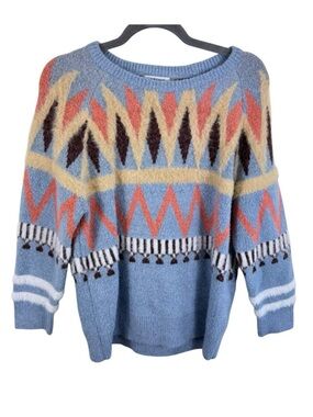 Cache Cache Aztec Colorful Tight Knit Fuzzy Cozy Pullover Sweater Size L